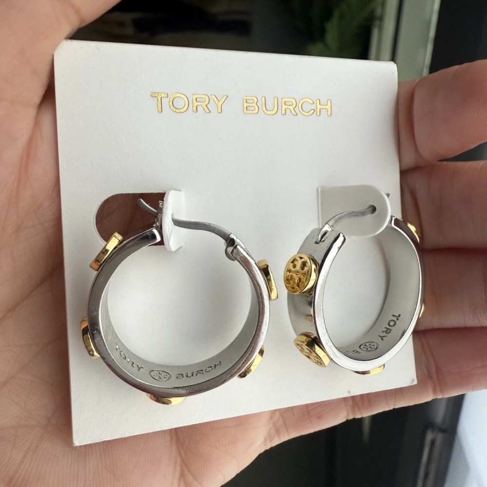 Tory Burch Two-Tone Hoop Earrings - Picture 5 of 9